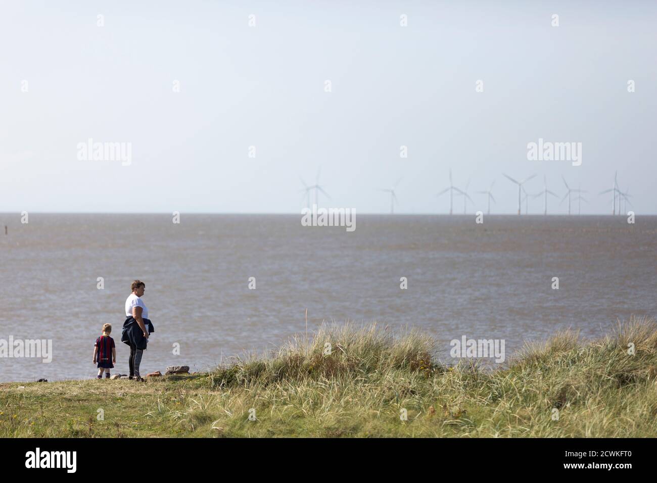 Crosby Beach , parte della costa Merseyside a nord di Liverpool nel distretto metropolitano di Sefton, Inghilterra. Foto Stock