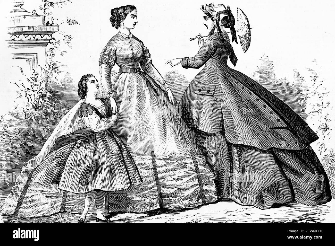 Moda spagnola. Circa 1860. Illustrazione antica. 1865. Foto Stock