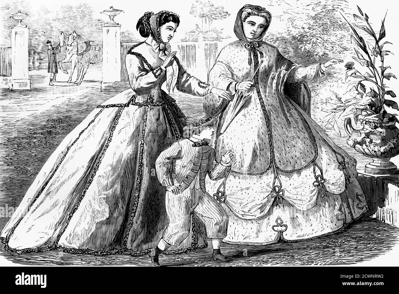 Moda spagnola. Circa 1860. Illustrazione antica. 1865. Foto Stock