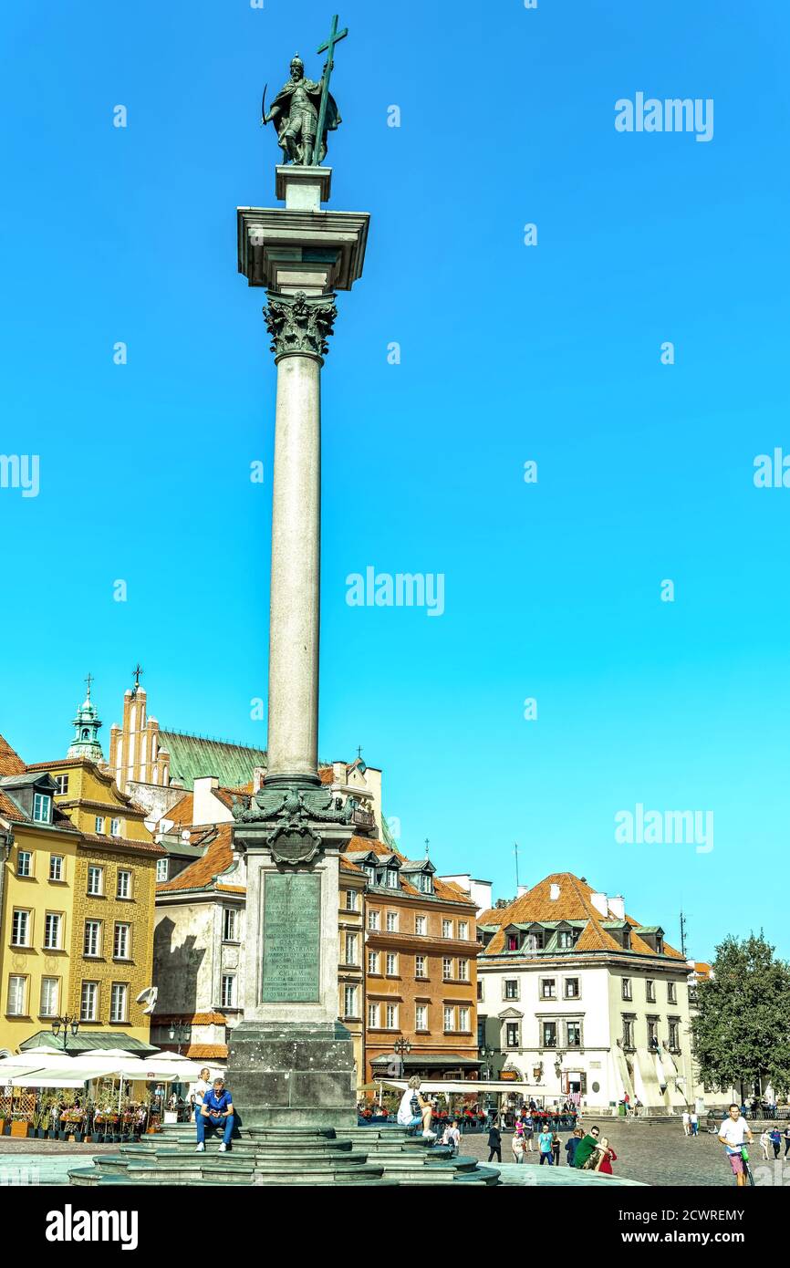 Polonia, Varsavia: La colonna del Re Sigismondo III Vasa, il più antico monumento secolare della capitale. Foto Stock