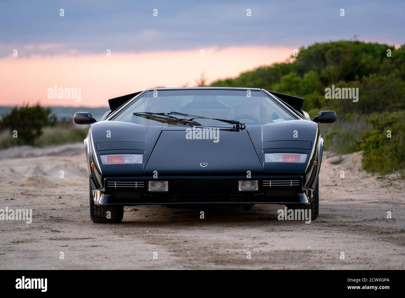 Vista frontale di un 1985 Lamborghini Countach 5000QV. Foto Stock