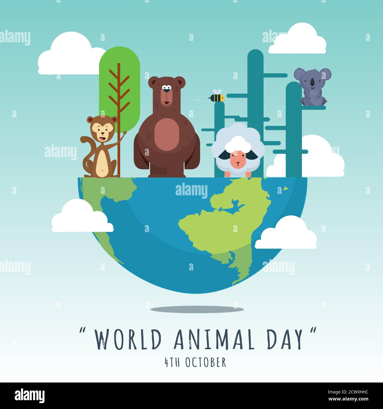 Banner Giornata Mondiale degli Animali, 4 ottobre, poster della fauna selvatica con simpatiche illustrazioni animali, vettore Illustrazione Vettoriale