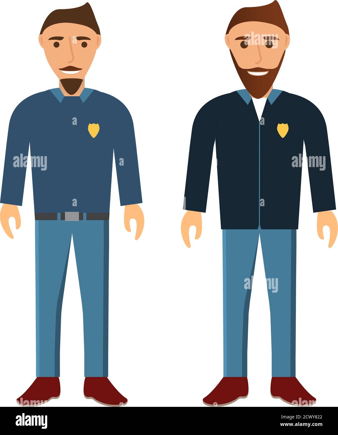 Gruppo di giovani con barba e baffi. Gli uomini che lavorano nella polizia. Illustrazione Vettoriale