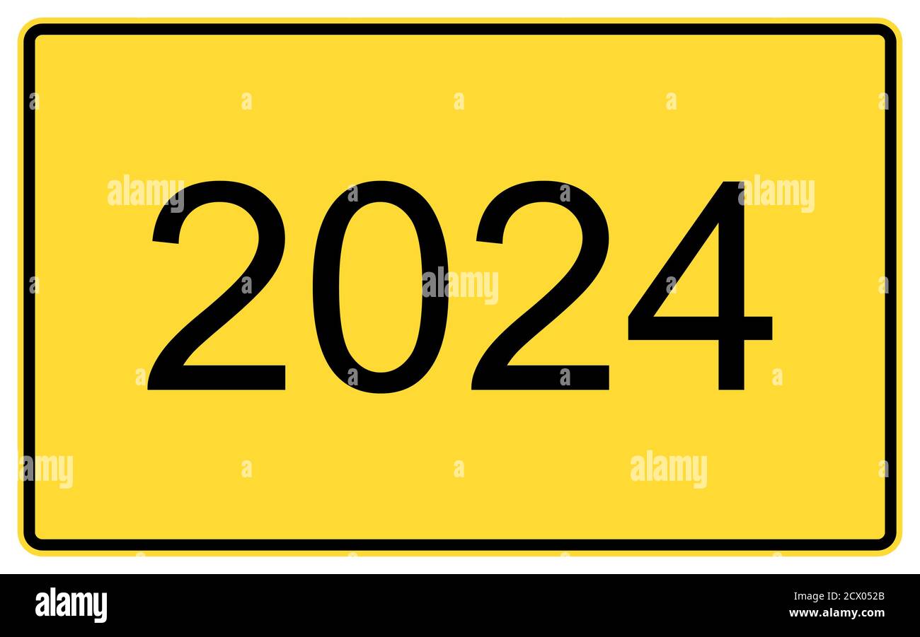 2024 anno nuovo. 2024 nuovo anno su un cartellone giallo. Foto Stock