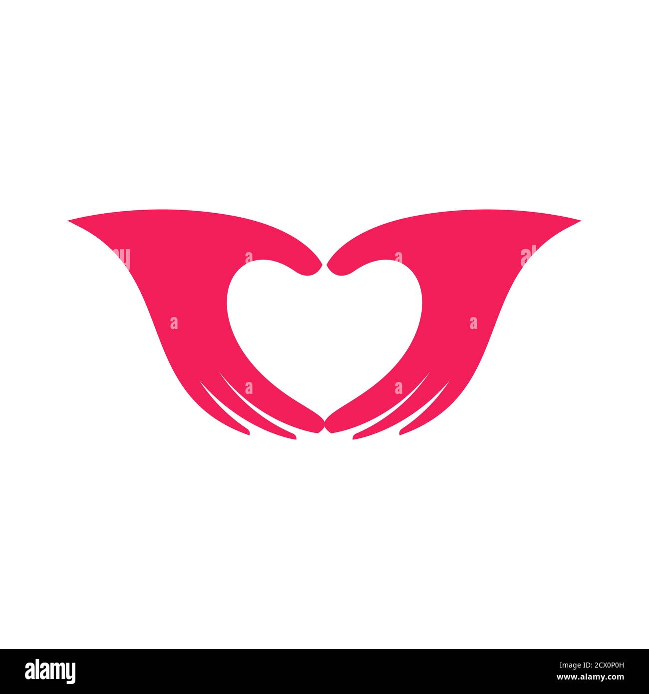 Mani rosa a forma di icona del cuore, palme che mostrano il logo del cuore, simbolo di amore e relazioni romantiche, segno di riconoscimento dell'amore o dell'apprezzamento Illustrazione Vettoriale