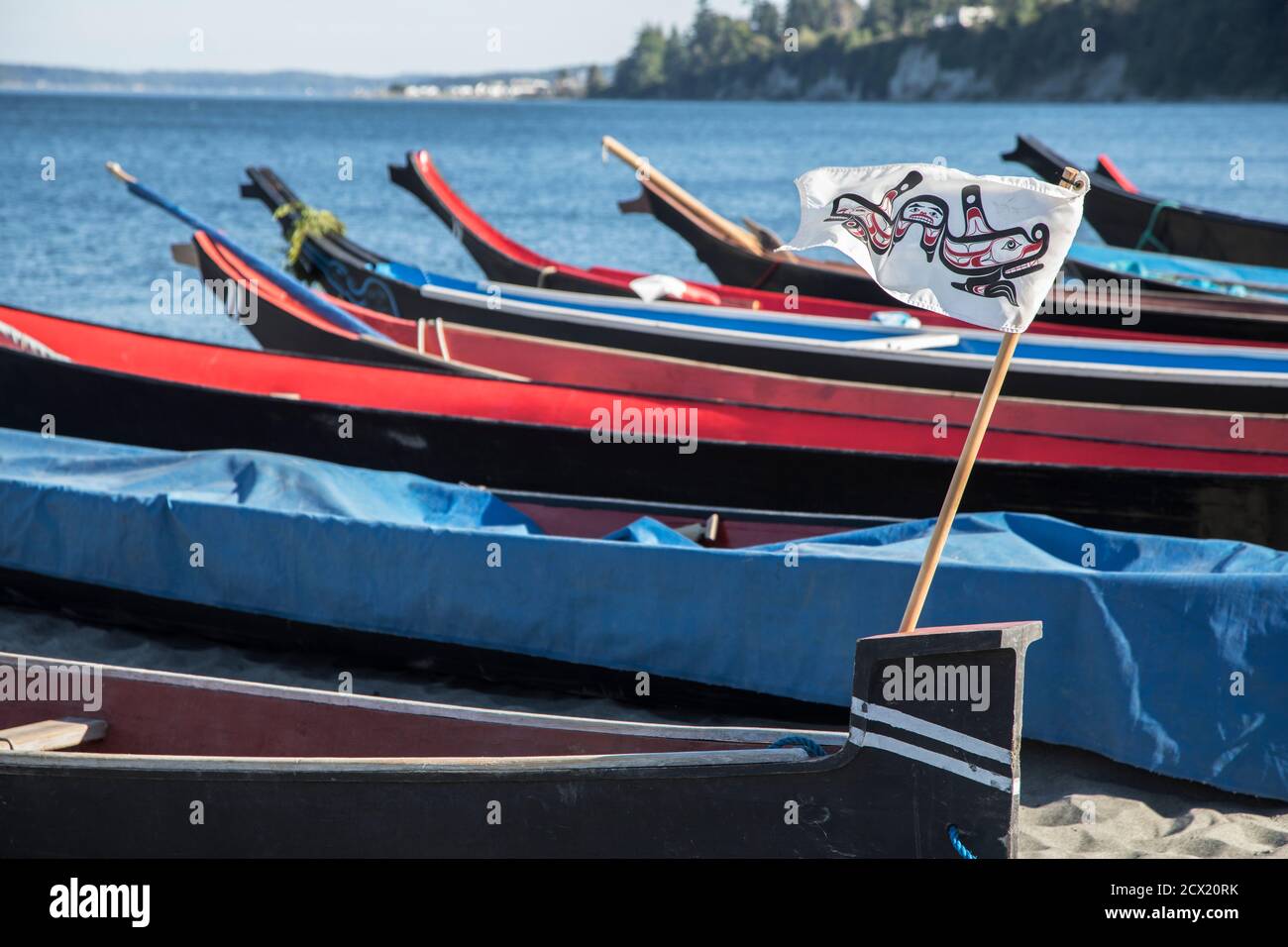 Canoe tribali a Port Angeles Foto Stock