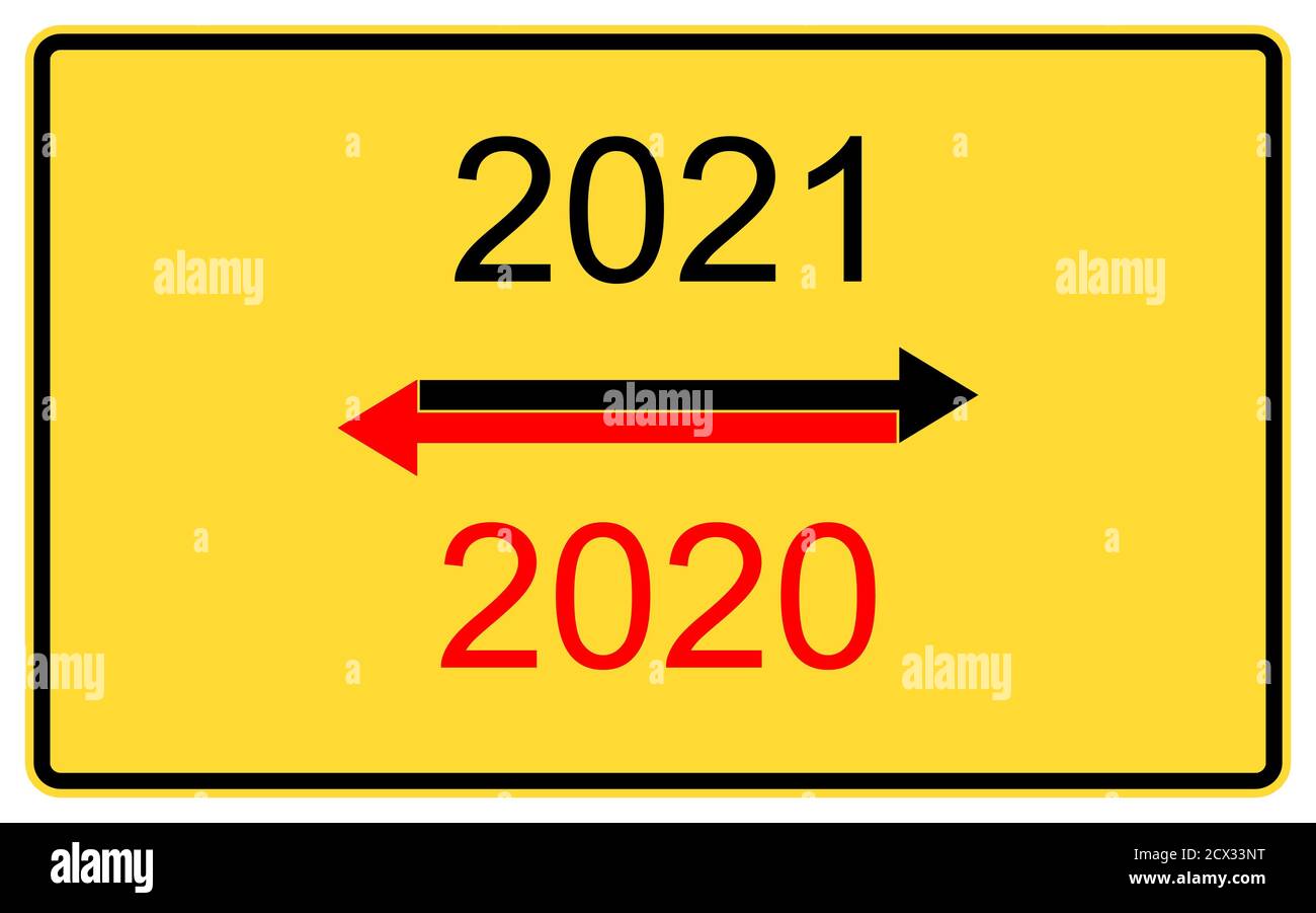 2020,2021 anno nuovo. 2020,2021 nuovo anno su un cartellone giallo. Foto Stock