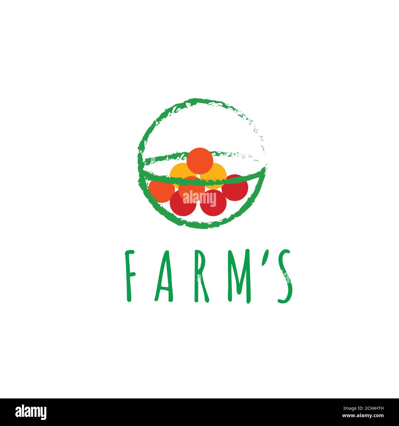 Logo vettoriale fresco della fattoria. Icona frutta e verdura. Design etichetta biogastronomica Illustrazione Vettoriale