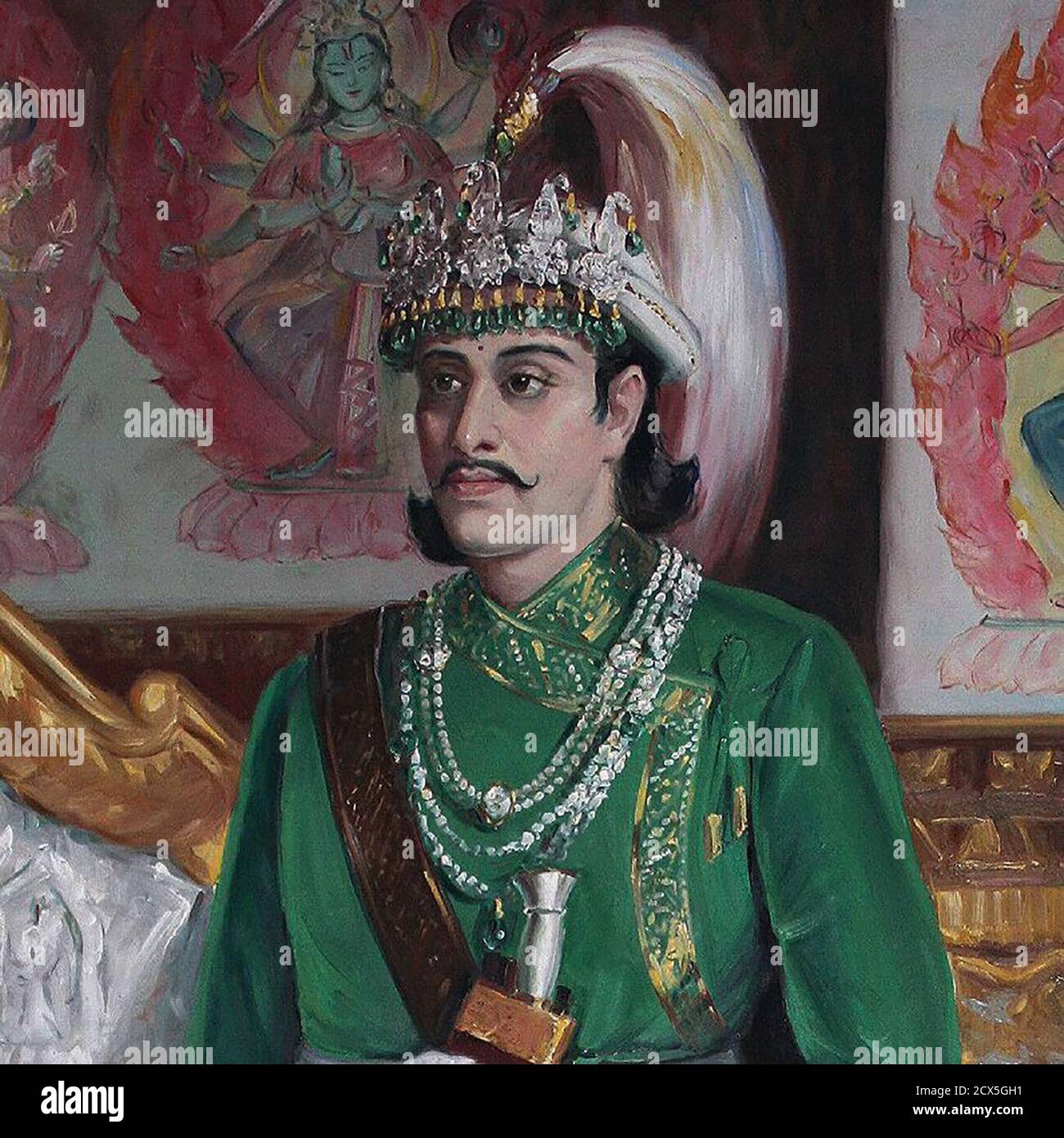 ' Ritratto del re Rajendra Bikram Shah Deva del Nepal nel Museo Nazionale del Nepal, Chauni' Foto Stock