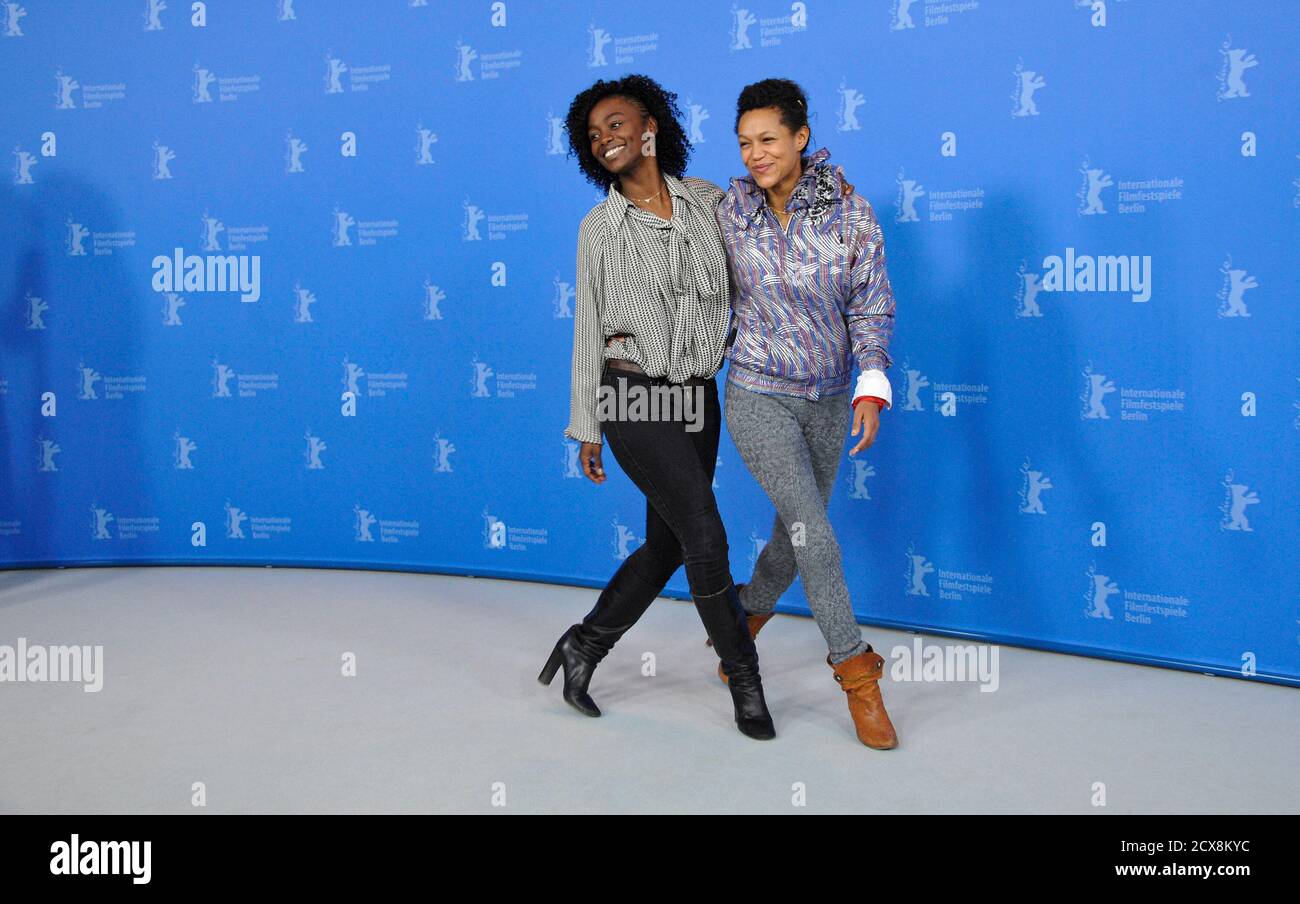 Actresses Aissa Maiga (L) and Anisia Uzeyman attend a photocall to promote the movie "Aujourd'hui - Tey" at the 62nd Berlinale International Film Festival in Berlin February 10, 2012. REUTERS/Morris Mac Matzen (GERMANY - Tags: ENTERTAINMENT) Foto Stock