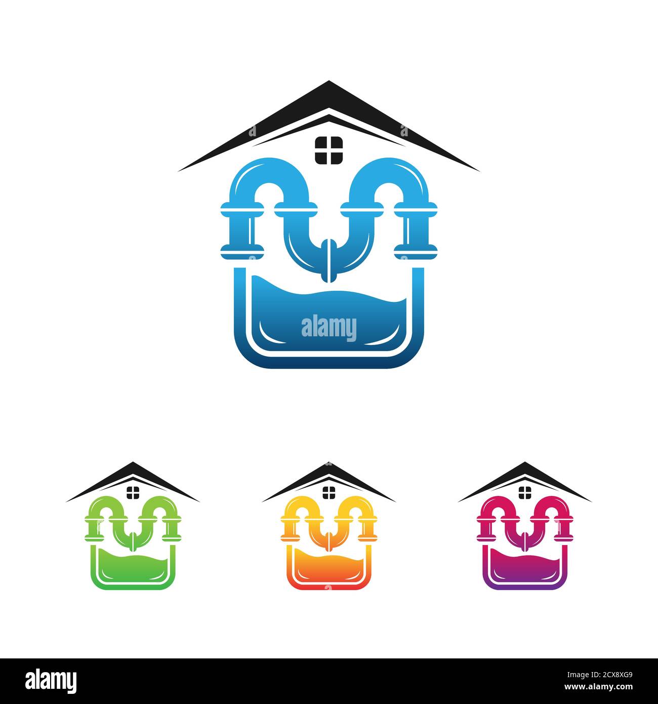 Logo Letter M con concetto di riparazione dell'idraulica domestica Illustrazione Vettoriale