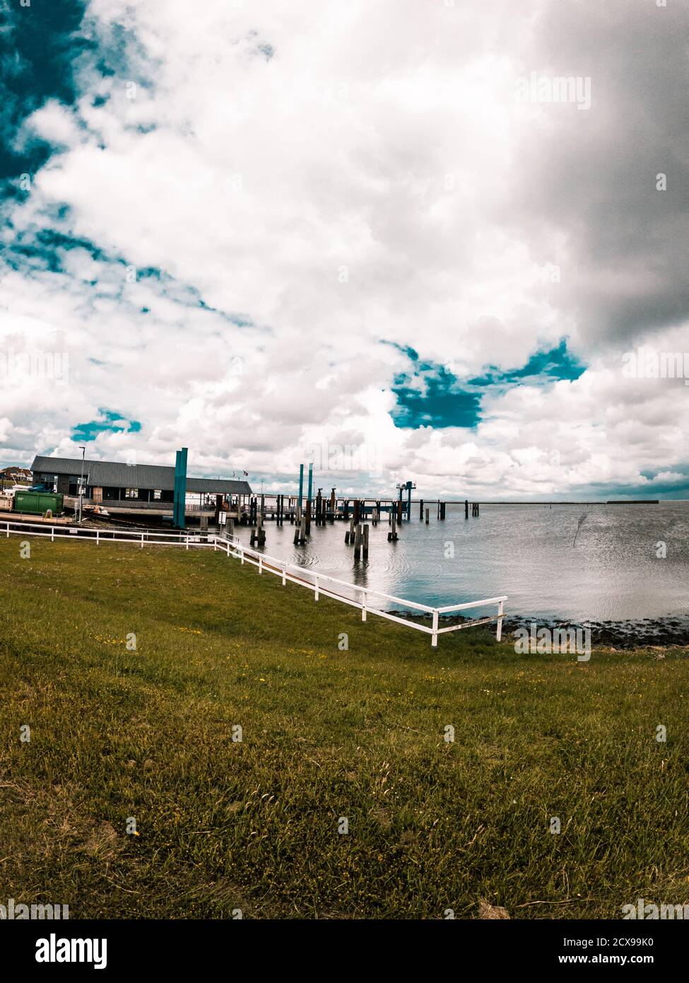 Il porto dell'isola di langeoog, nella Germania settentrionale Foto Stock