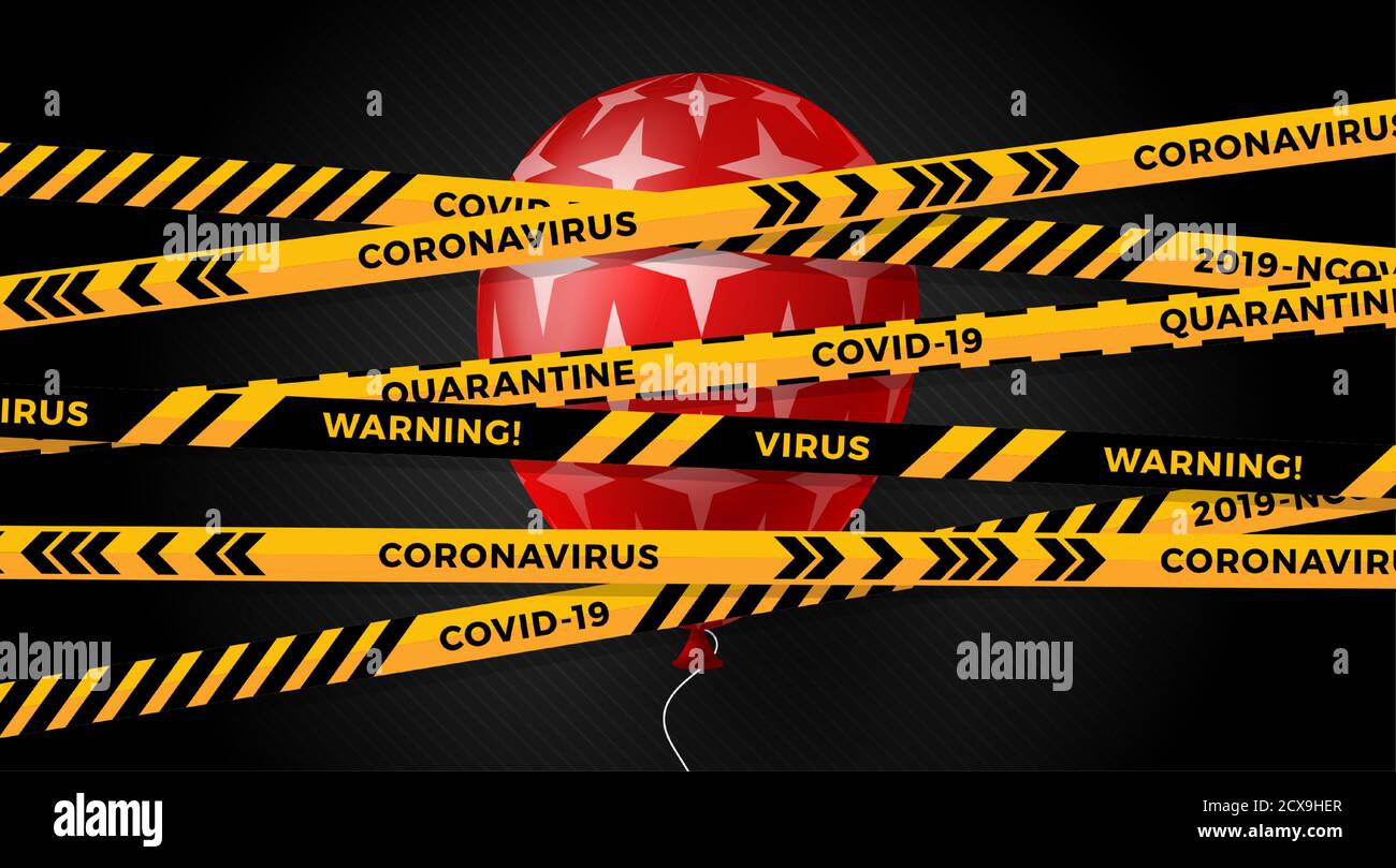 Concetto di quarantena per il nastro Black Friday .Quarantine. Coronavirus, quarantena. Isolato su sfondo scuro . Nastri di quarantena rossi e arancioni Illustrazione Vettoriale