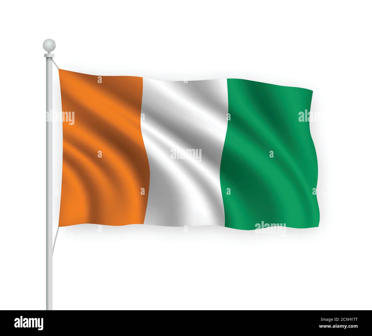 bandiera ondulata 3d Costa d'Avorio isolata su sfondo bianco. Illustrazione Vettoriale