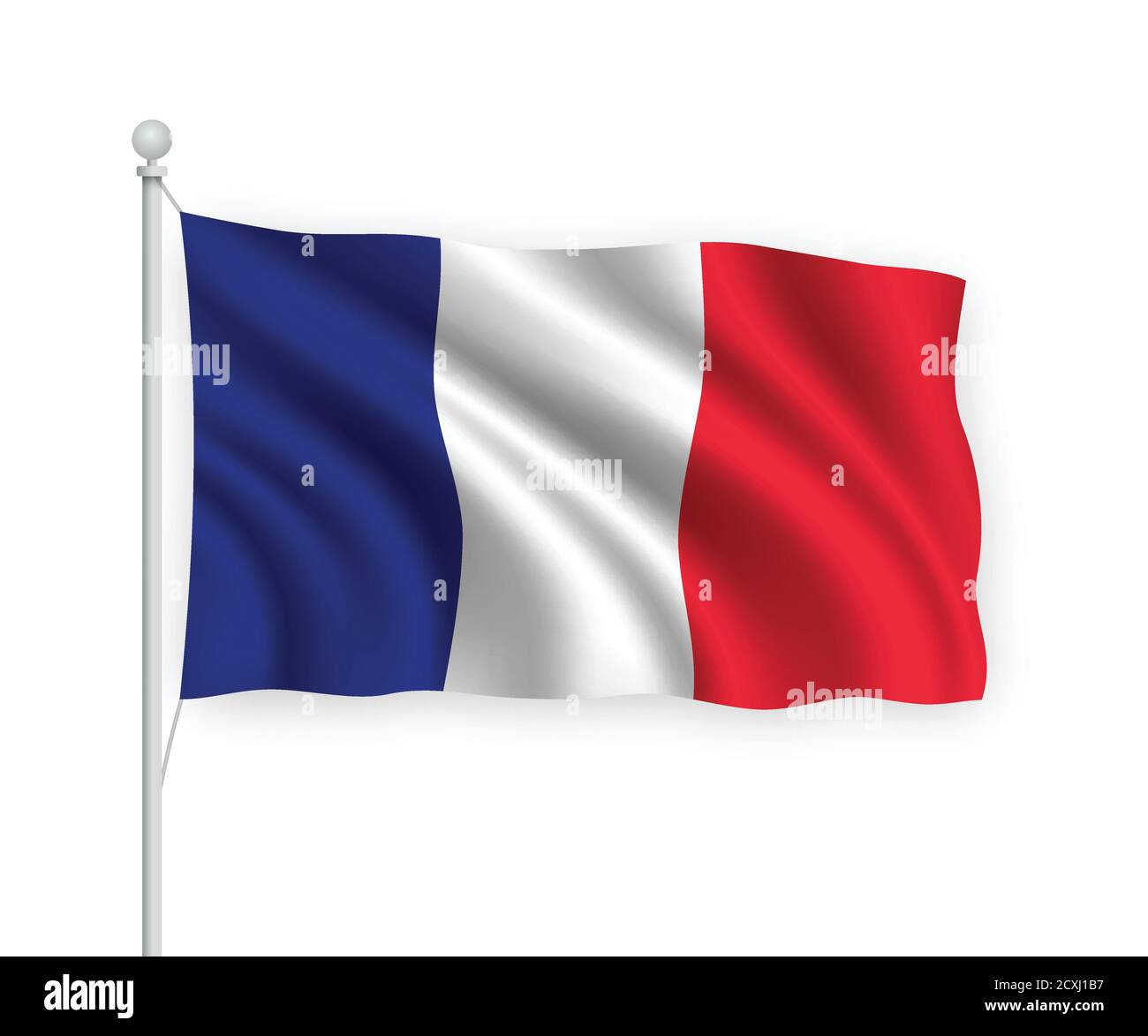 bandiera ondulata 3d Francia isolato su sfondo bianco. Illustrazione Vettoriale