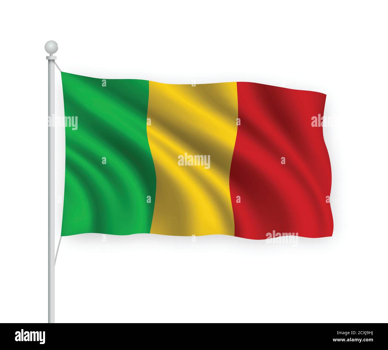 bandiera a onda 3d Mali isolata su sfondo bianco. Illustrazione Vettoriale