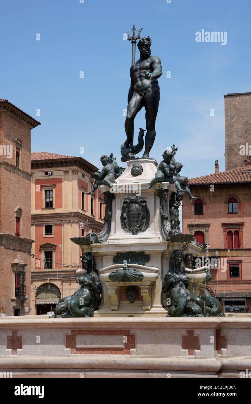 Fontana del Nettuno, Piazza Nettuno, Bologna, Emilia-Romagna, Italia, Europa Foto Stock