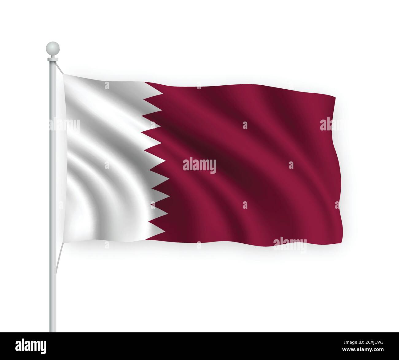 bandiera 3D ondulata Qatar isolato su sfondo bianco. Illustrazione Vettoriale