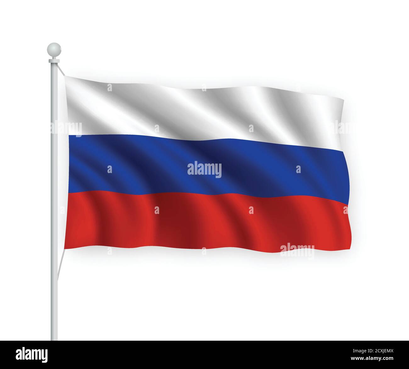 bandiera ondulata 3d Russia isolata su sfondo bianco. Illustrazione Vettoriale