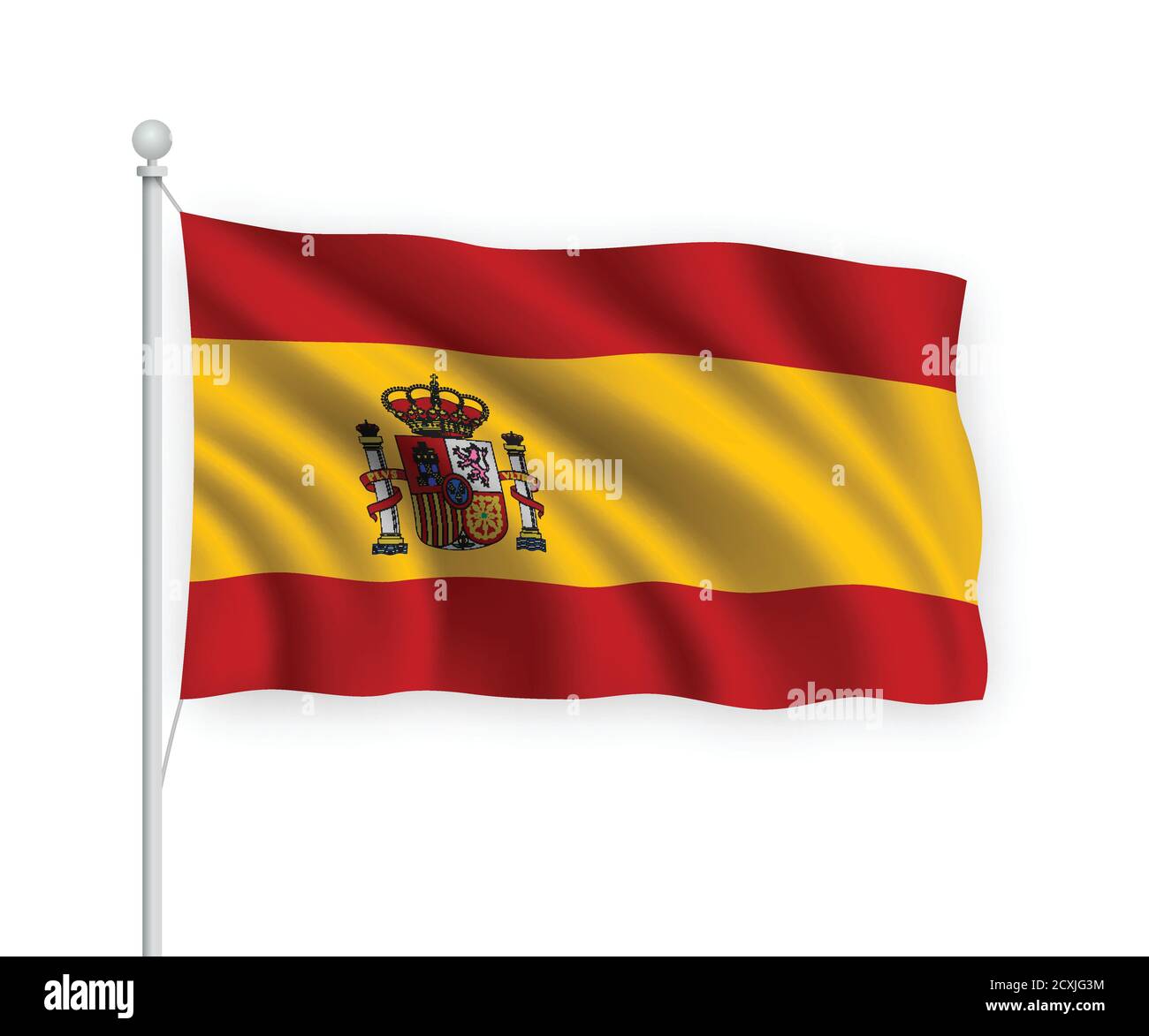 bandiera ondulata 3d Spagna isolata su sfondo bianco. Illustrazione Vettoriale