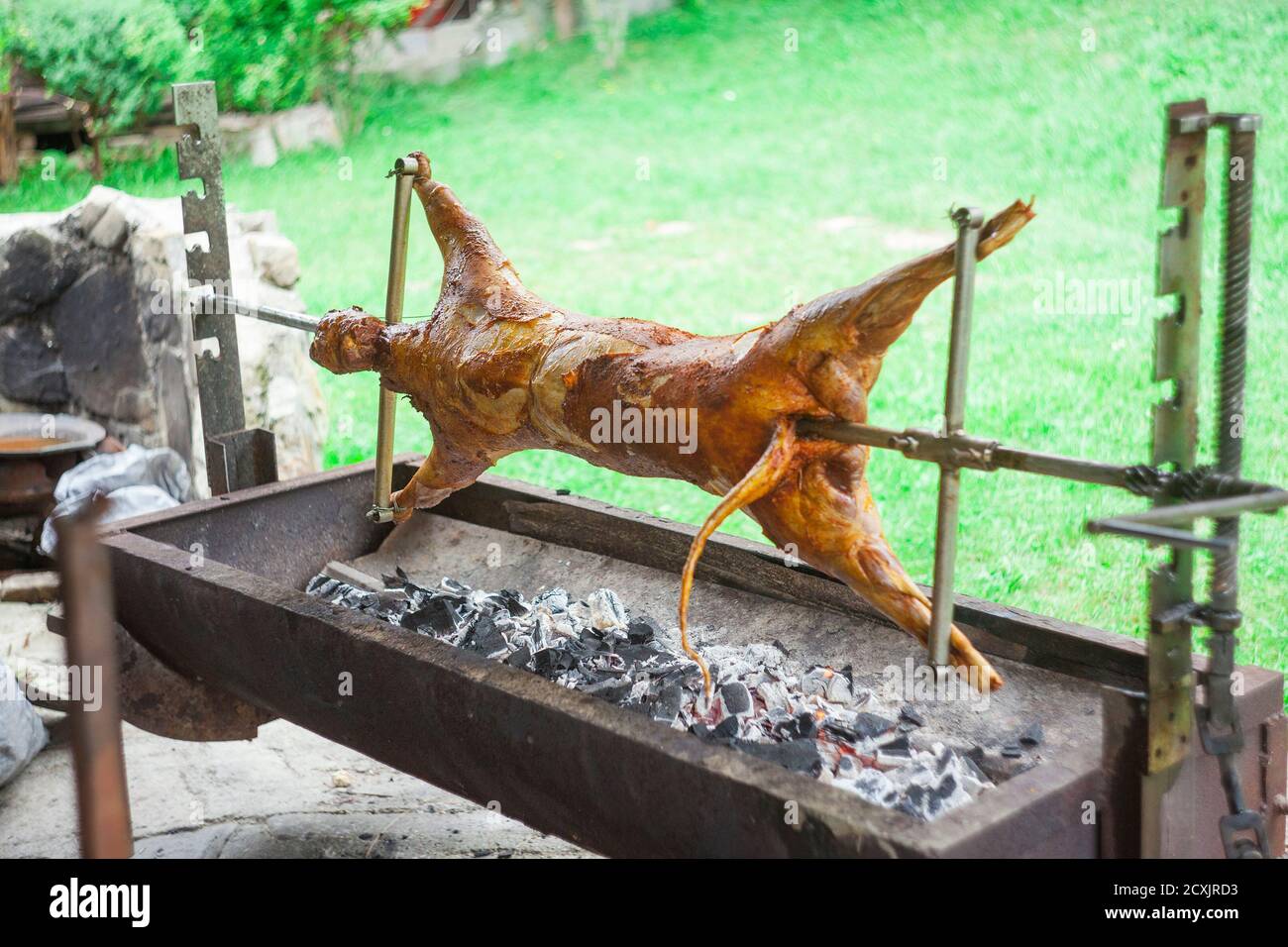 agnello intero o pecora sul barbecue Foto Stock