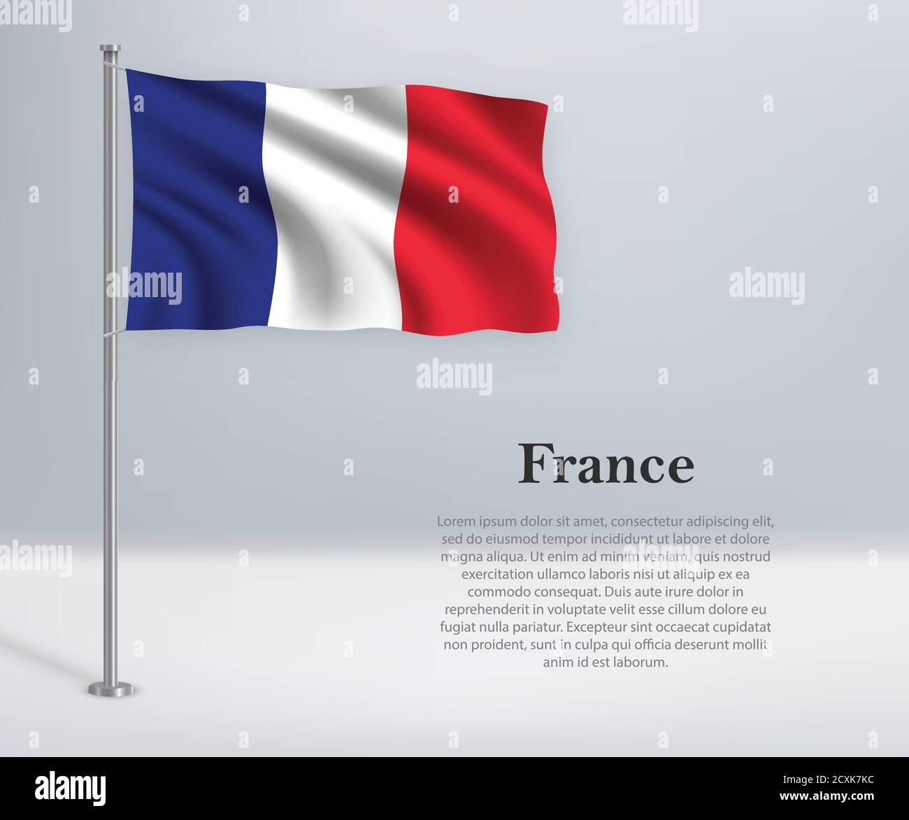 Bandiera sventolante della Francia su flagpole. Modello per il giorno dell'indipendenza Illustrazione Vettoriale