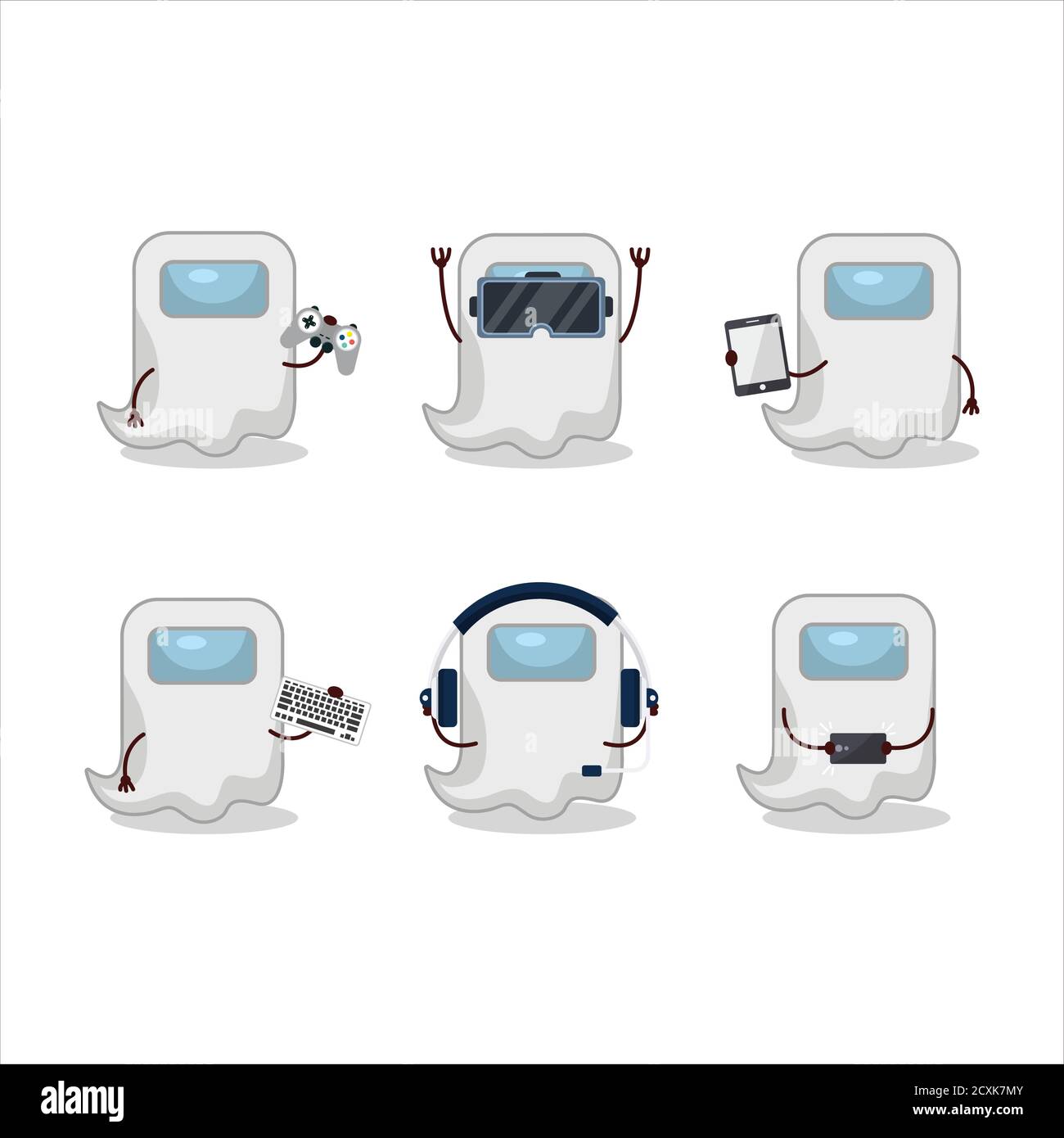 Ghost Among US cartoon bianco sono i giochi con varie emoticon carine Illustrazione Vettoriale