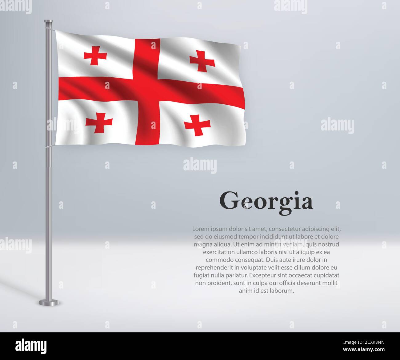 Bandiera sventolante della Georgia su flagpole. Modello per l'indipendenza da Illustrazione Vettoriale