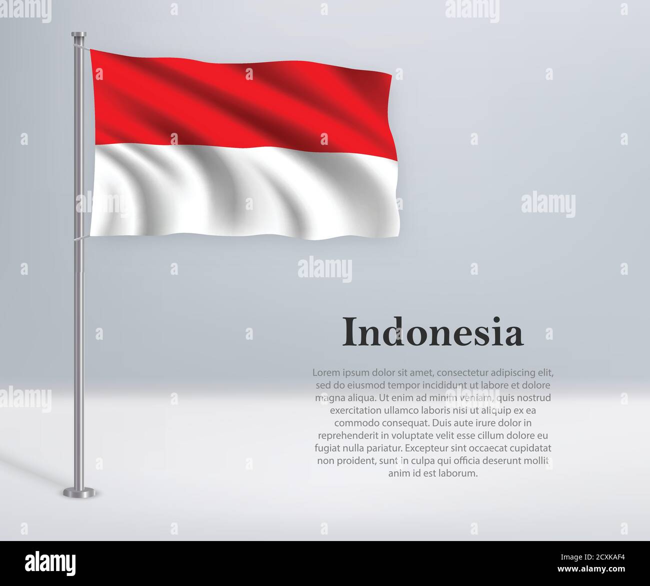 Bandiera di Indonesia che sventola sul palo. Modello per l'indipendenza Illustrazione Vettoriale