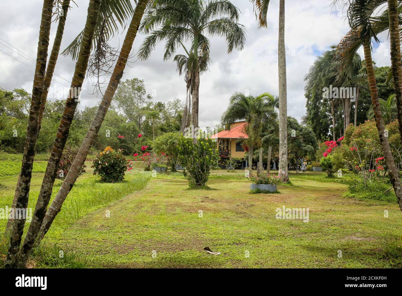 Piantagione restaurata chiamata Frederiksdorp al fiume Commewijne. Ora Hotel. In Suriname, Sud America Foto Stock