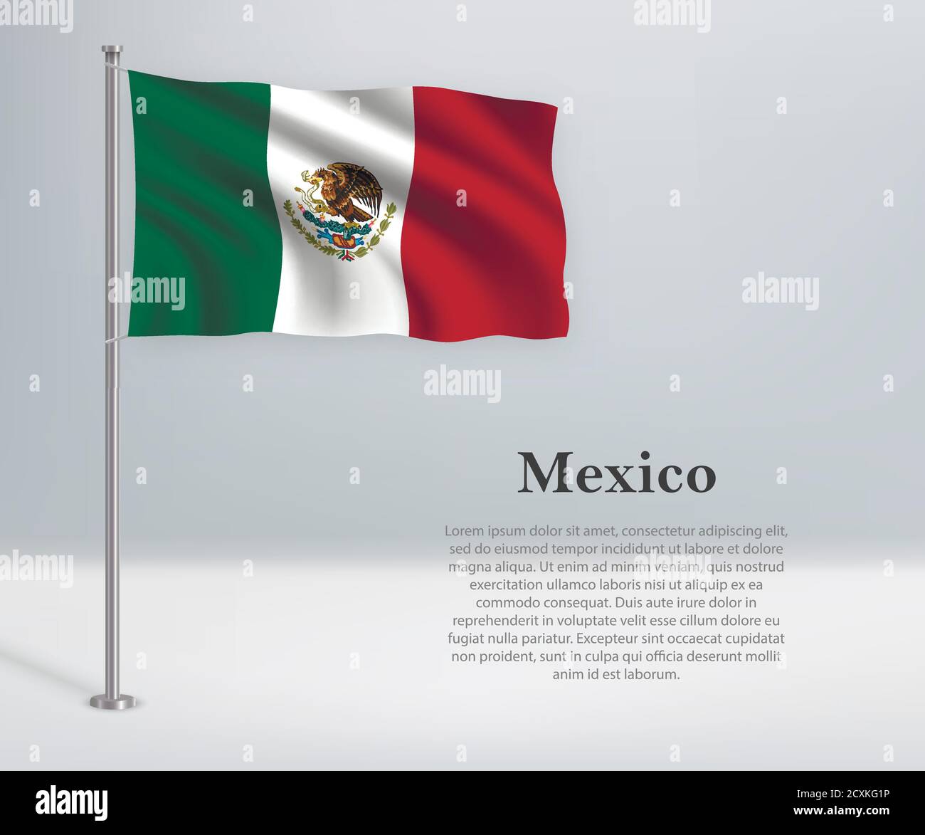 Bandiera sventolante del Messico su flagpole. Modello per il giorno dell'indipendenza Illustrazione Vettoriale