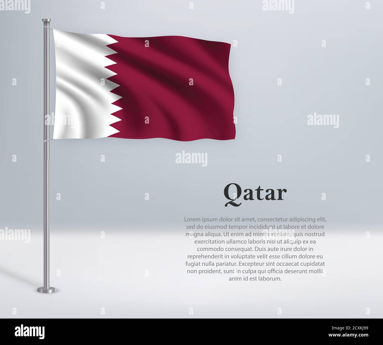 Bandiera sventolante del Qatar sul flagpole. Modello per il giorno dell'indipendenza Illustrazione Vettoriale