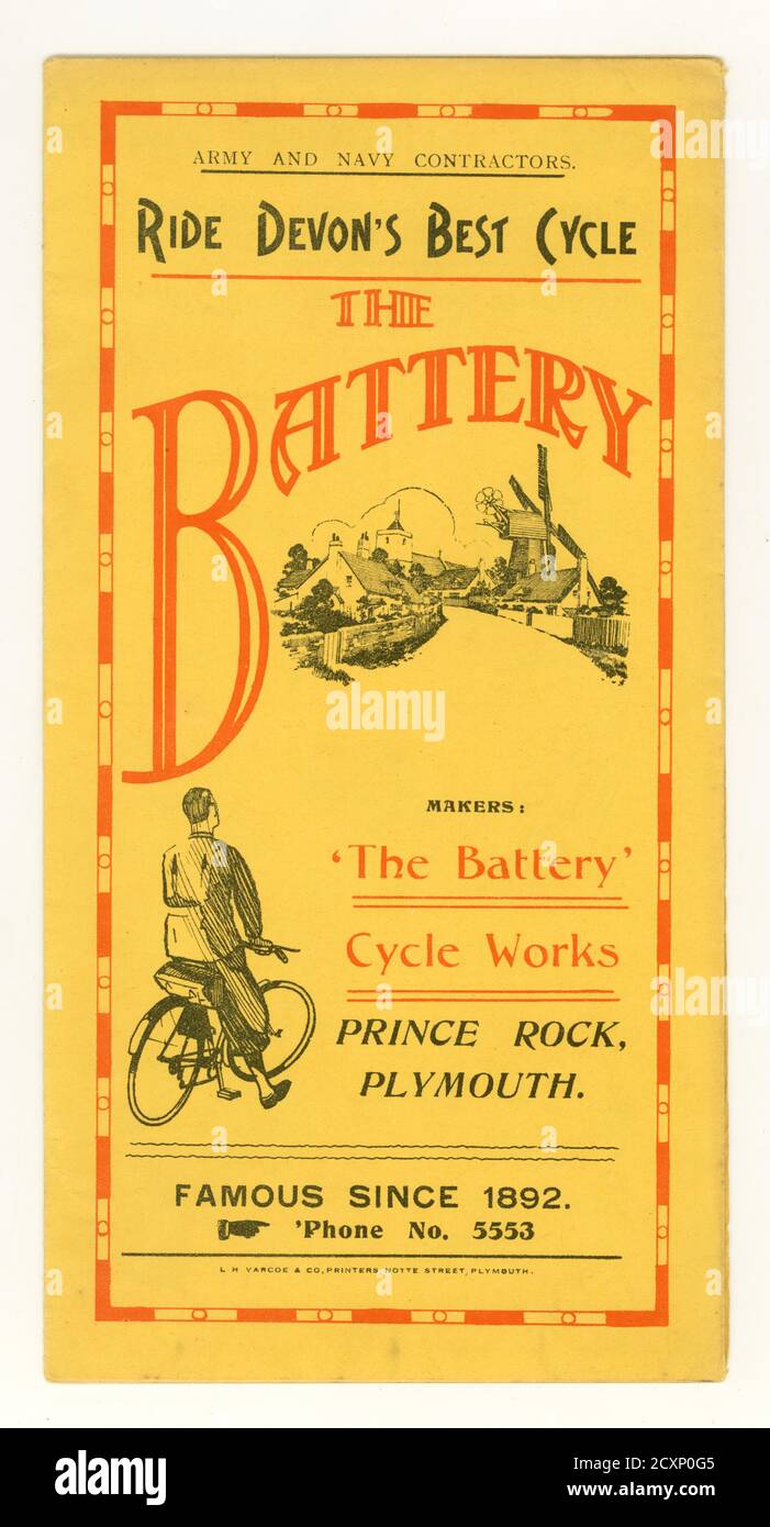 Originale del ciclismo d'epoca, brochure stampata circa 1936 - per la Battery Cycle Works, Plymouth, Devon, Regno Unito Foto Stock