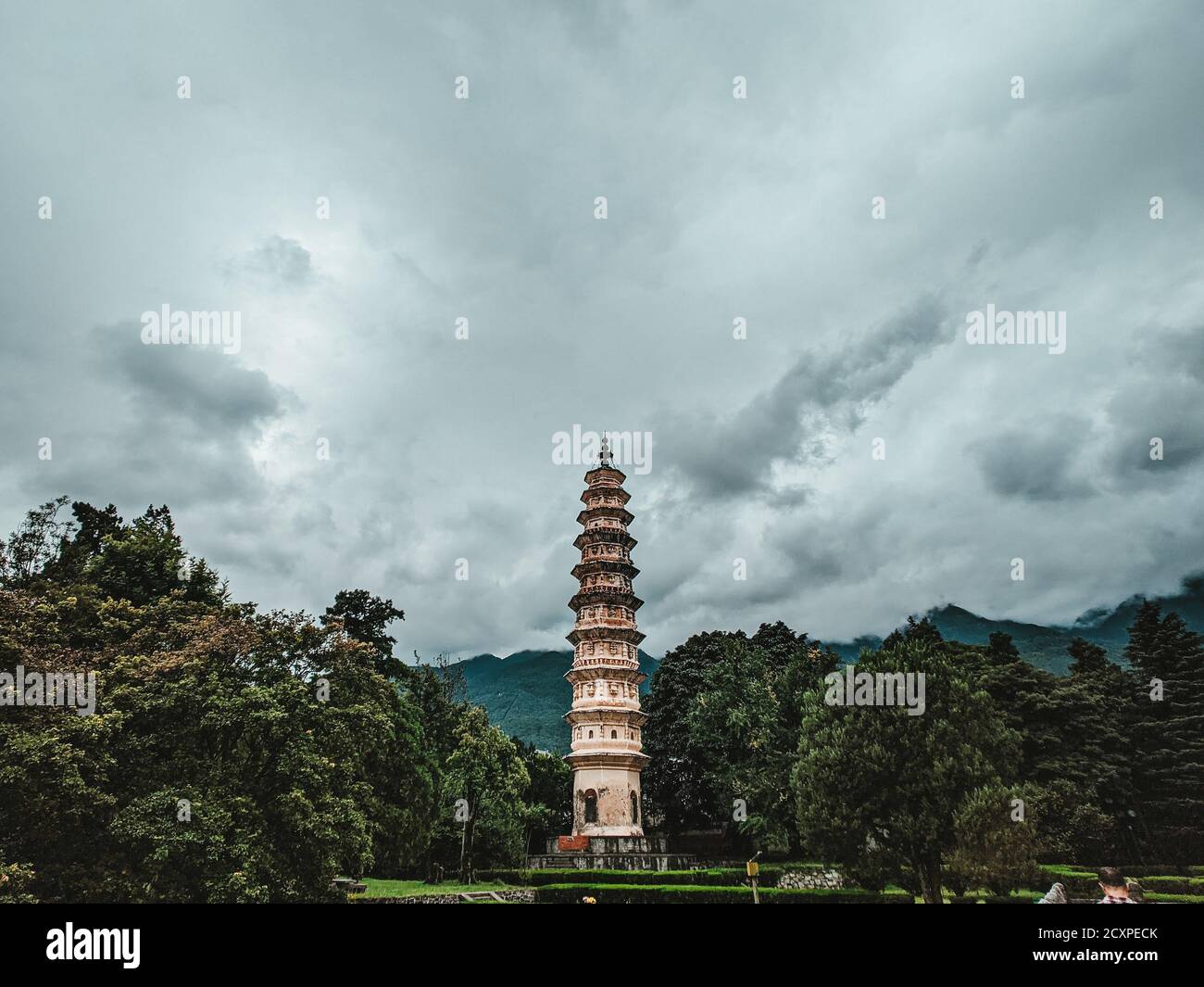 Primo piano delle tre Pagode di Dali, Cina Foto Stock