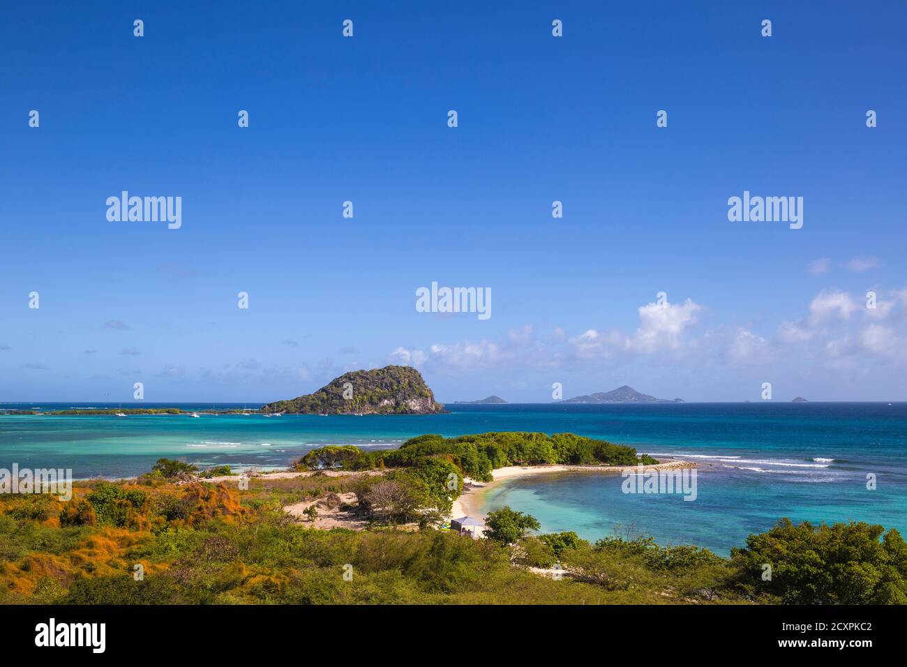 Saint Vincent e Grenadine, Union Island, Campbell Beach e Frigate Island Foto Stock