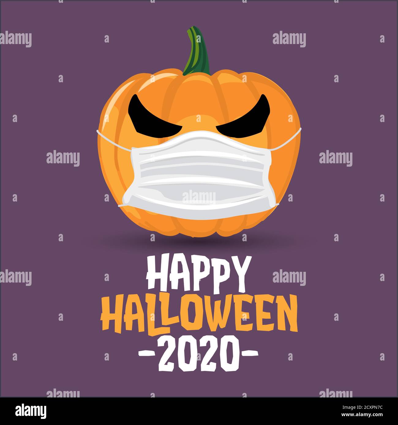 Happy Halloween 2020 - divertente lanterna di zucca illustrazione in maschera, stampa letteraria. Vettore umoristico illustrazione con cute Ghost con maschera facciale. Bene Illustrazione Vettoriale