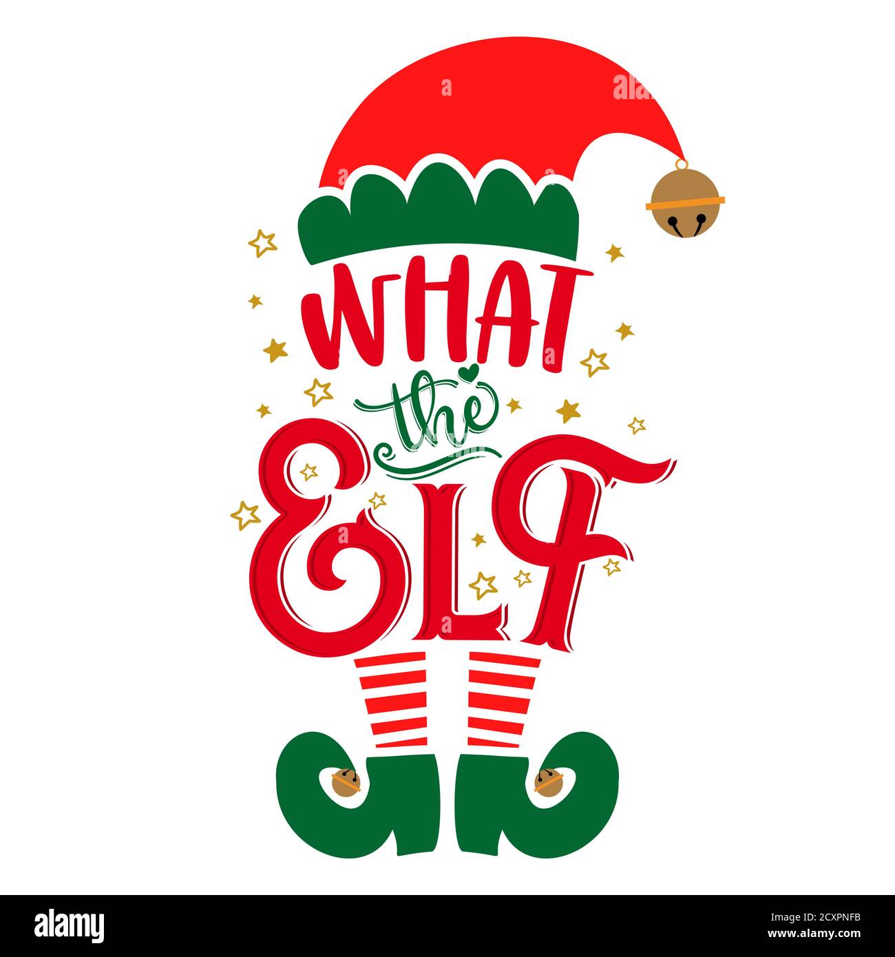 Che il Elf (che l'inferno) - frase per vestiti di Natale o maglioni brutto. Lettere disegnate a mano per biglietti d'auguri natalizi, inviti. Ottimo per t-s. Illustrazione Vettoriale
