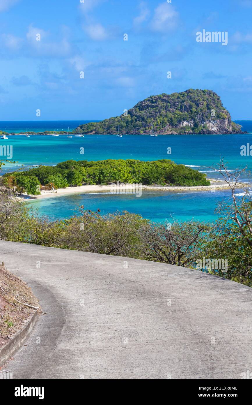St Vincent e Grenadine, Union Island, strada verso Campbell Beach e Frigate Island Foto Stock