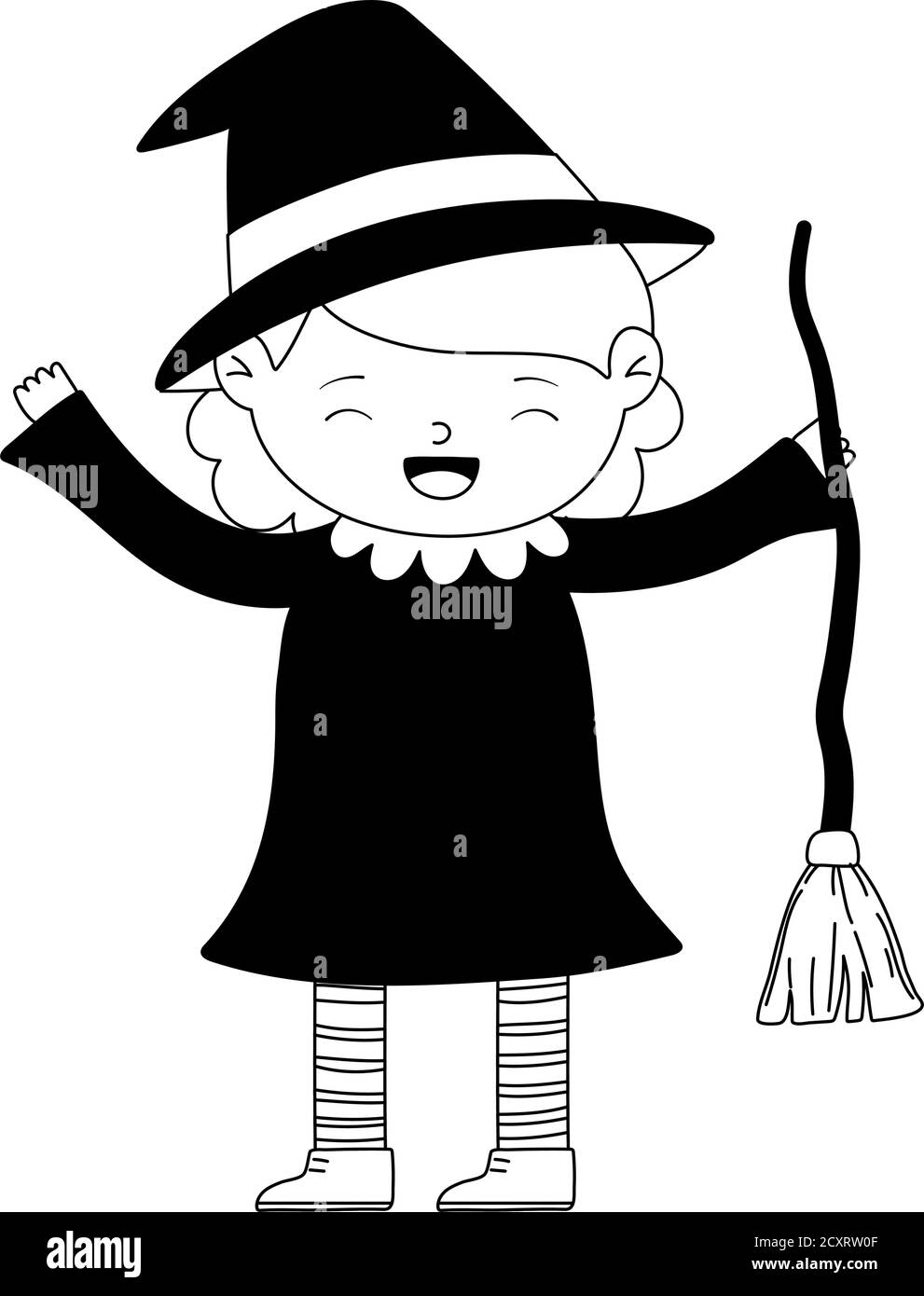 happy halloween, ragazza strega costume cartone animato personaggio isolato disegno icona vettore illustrazione stile linea Immagine e Vettoriale - Alamy