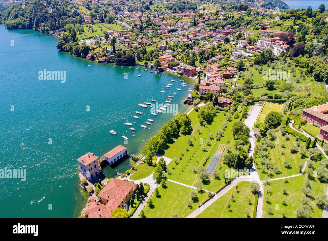 Lago di Como (IT) - Vista aerea di Pescallo Foto Stock