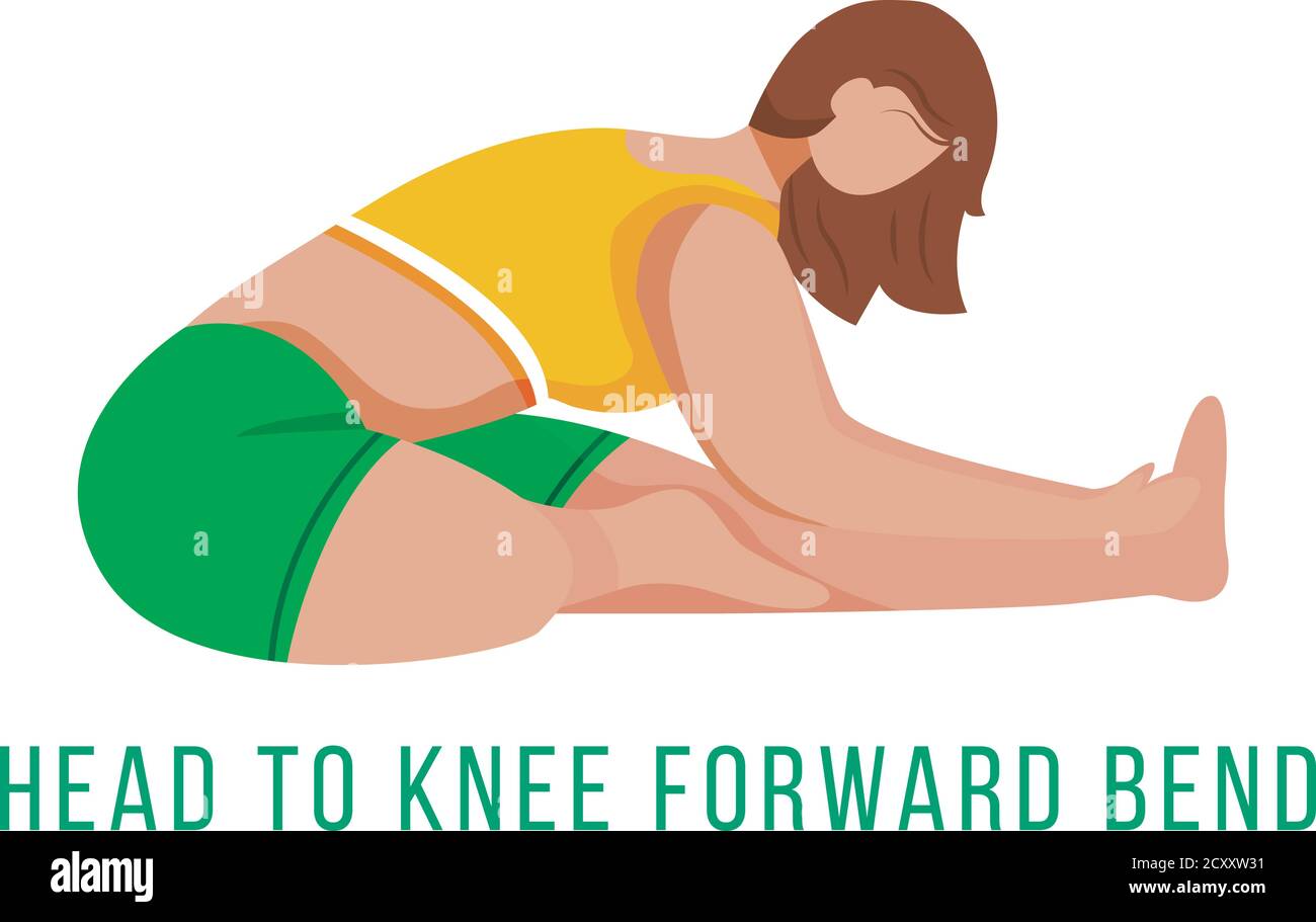 Immagine vettoriale piatta con piegatura in avanti testa a ginocchio Illustrazione Vettoriale