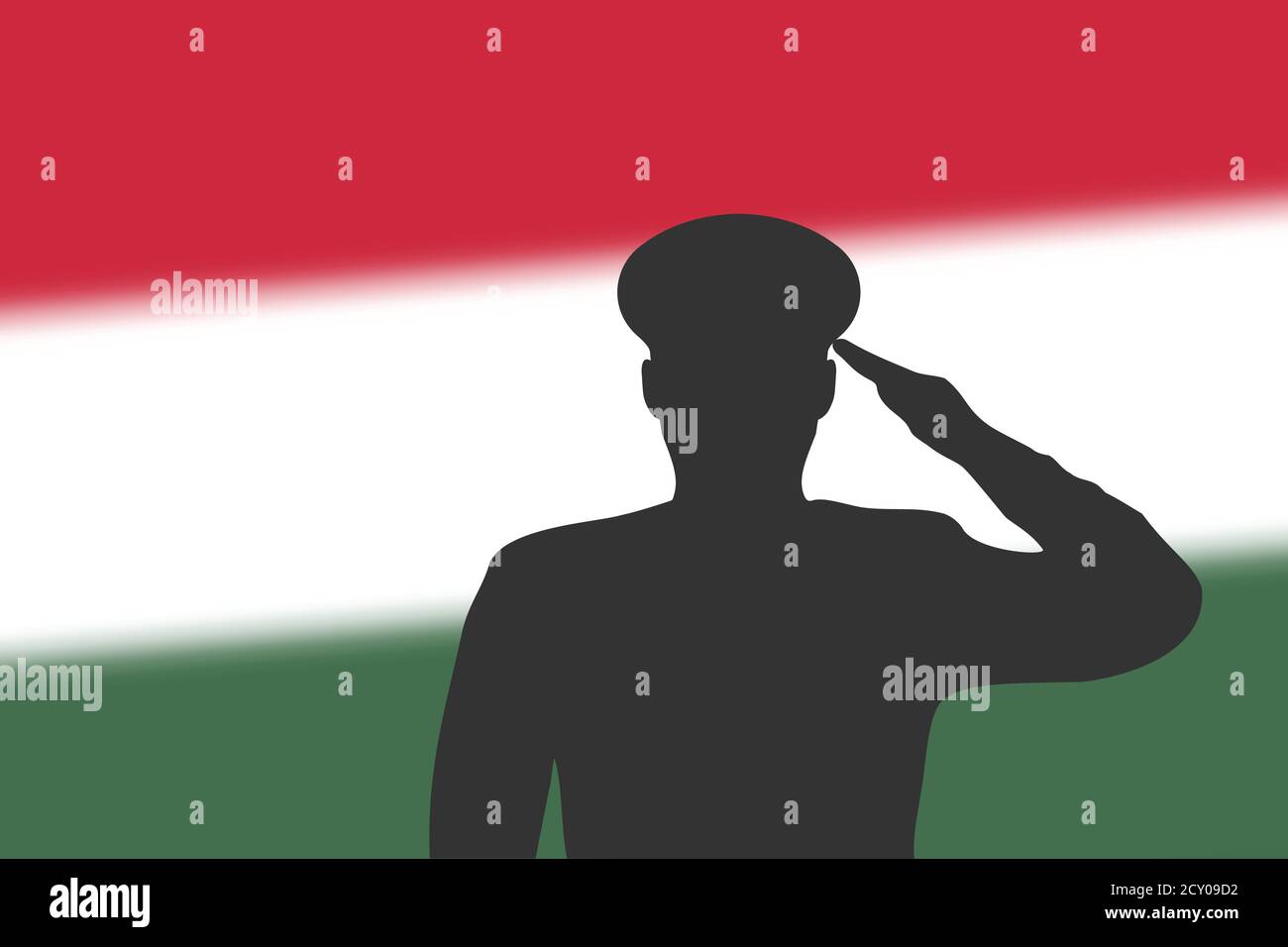Silhouette a saldare su sfondo sfocato con bandiera ungherese. Illustrazione Vettoriale