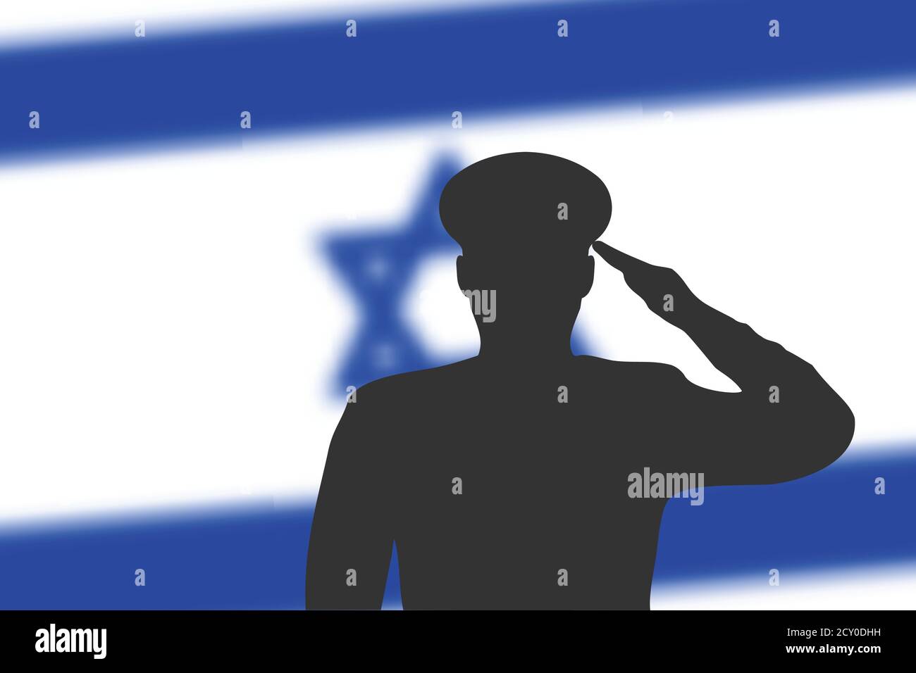 Saldare la silhouette su sfondo sfocato con bandiera israeliana. Illustrazione Vettoriale