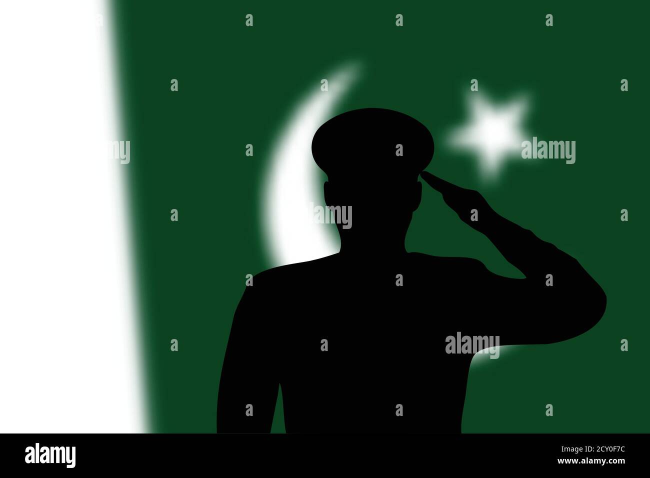 Saldare la silhouette su sfondo sfocato con la bandiera Pakistan. Illustrazione Vettoriale
