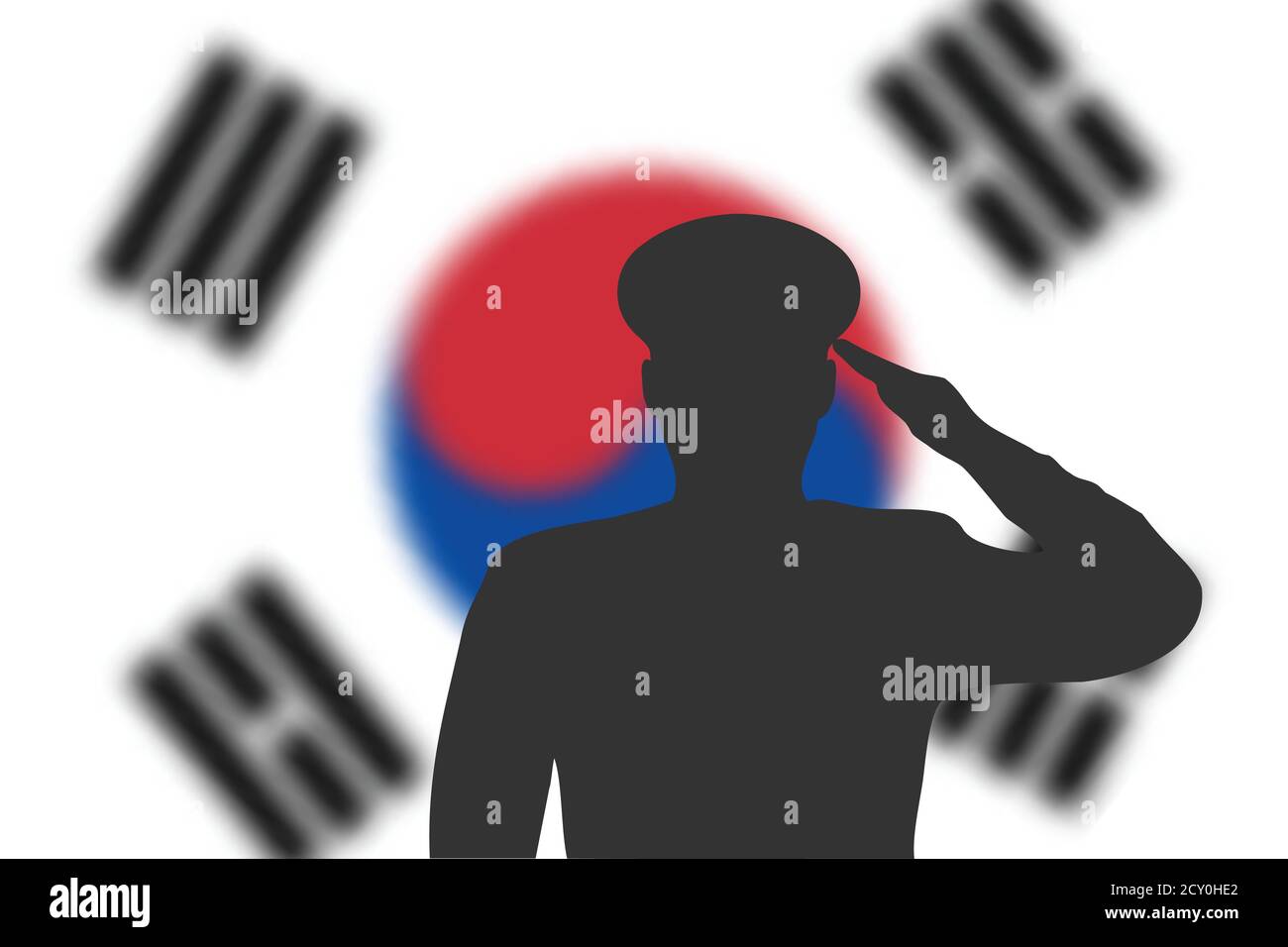 Silhouette a saldare su sfondo sfocato con bandiera della Corea del Sud. Illustrazione Vettoriale