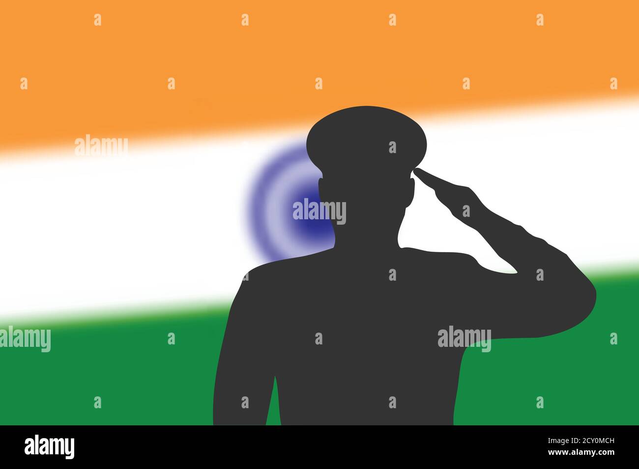 Saldare la silhouette su sfondo sfocato con la bandiera dell'India. Illustrazione Vettoriale
