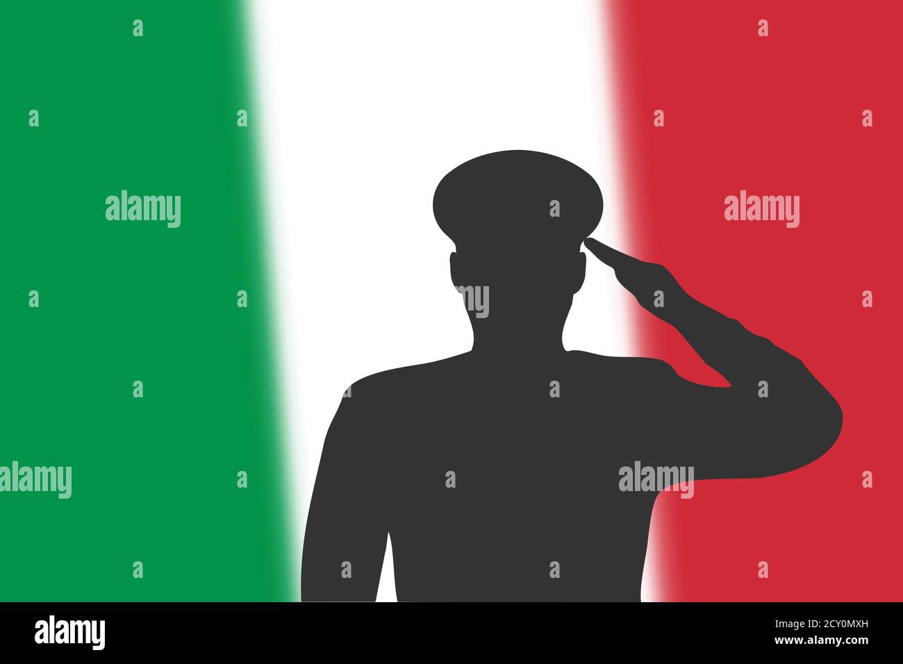 Silhouette a saldare su sfondo sfocato con bandiera italiana. Illustrazione Vettoriale
