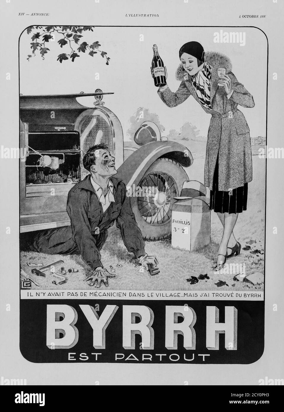 1930 Annuncio per 'Byrh' aperitivo di vino aromatizzato della rivista francese 'l'Illustration'. Foto Stock
