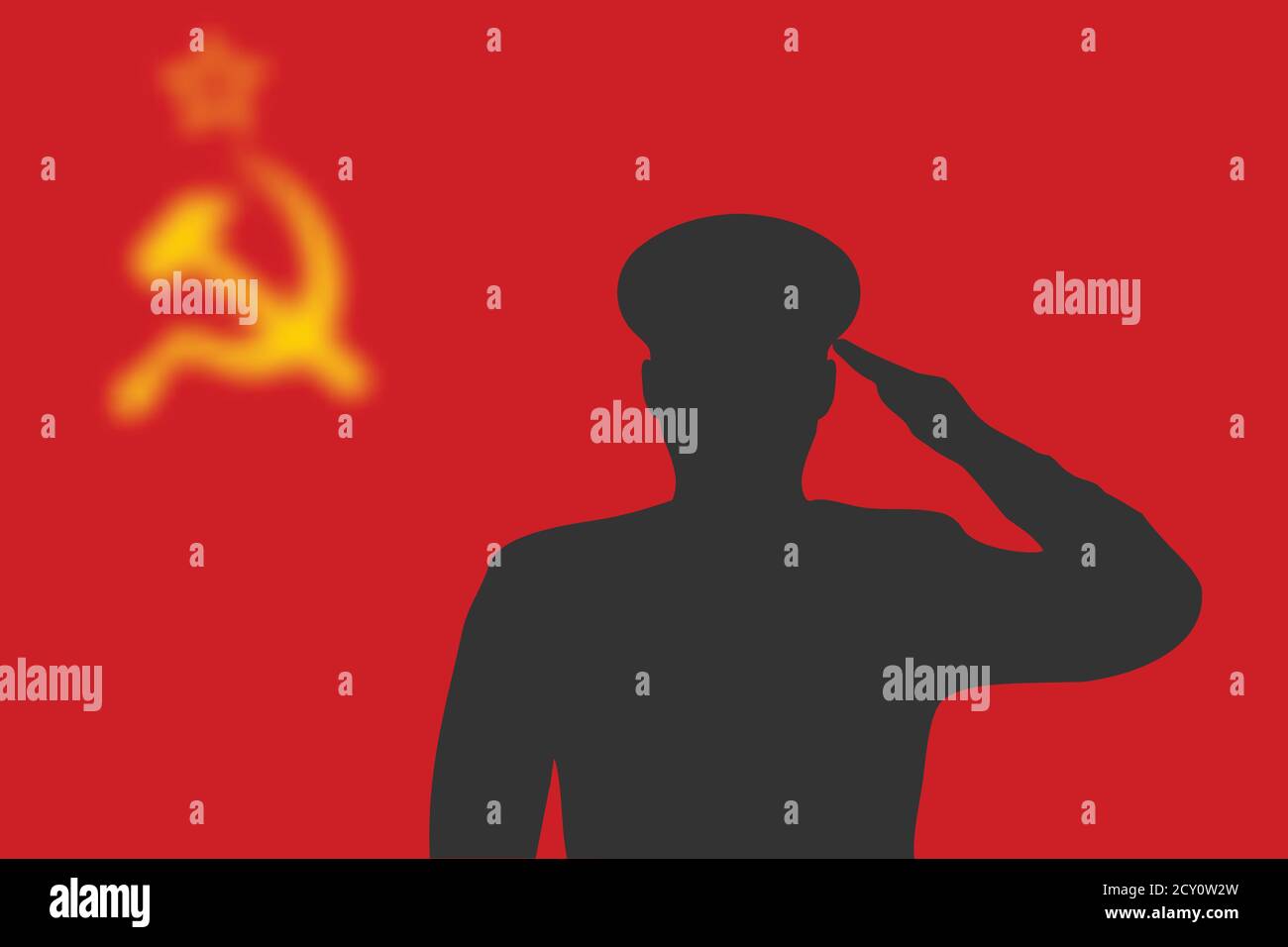 Saldare la silhouette su sfondo sfocato con bandiera dell'Unione Sovietica. Illustrazione Vettoriale