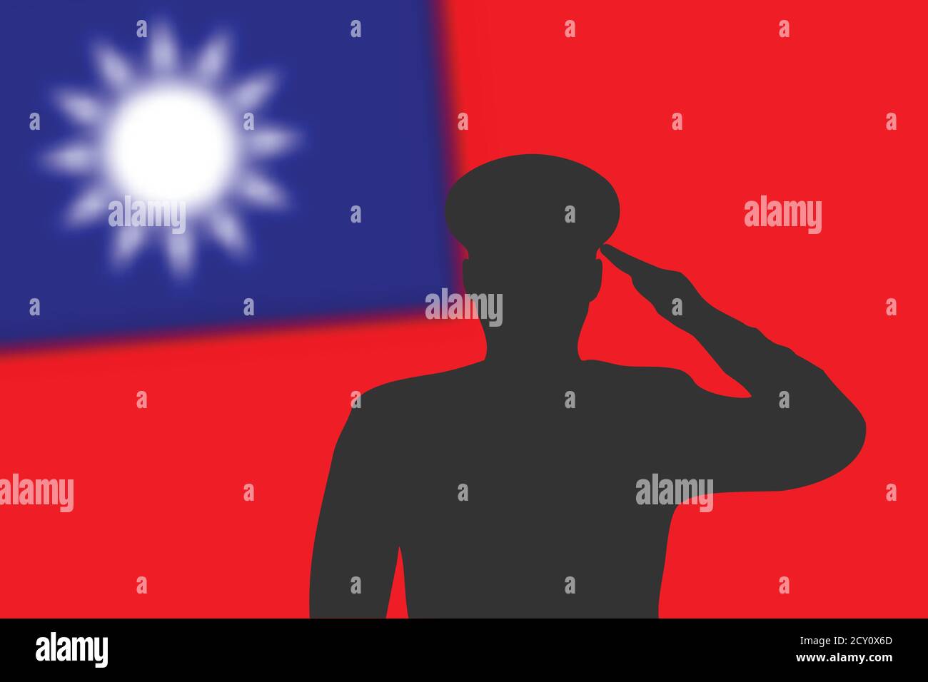 Saldare la silhouette su sfondo sfocato con la bandiera Taiwan. Illustrazione Vettoriale